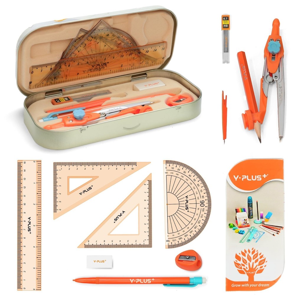 Geometry Set for Students, Math Protractor Compass with Rulers Mechanical Pen...