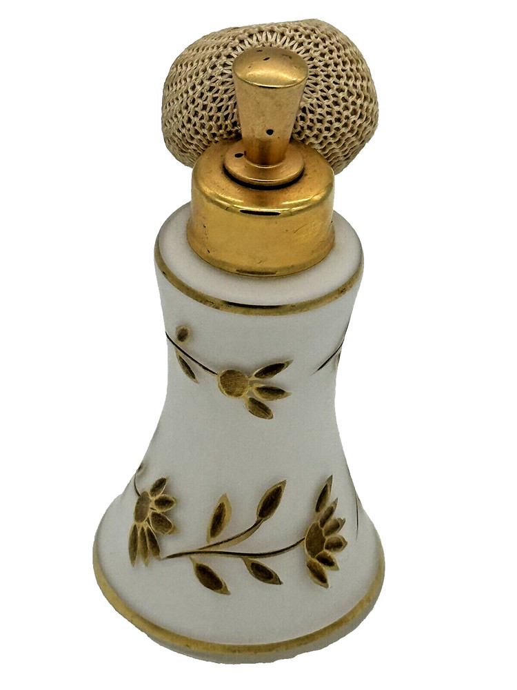 Vintage West Germany Perfume Atomizer Gold Leaf Floral Vine Pattern
