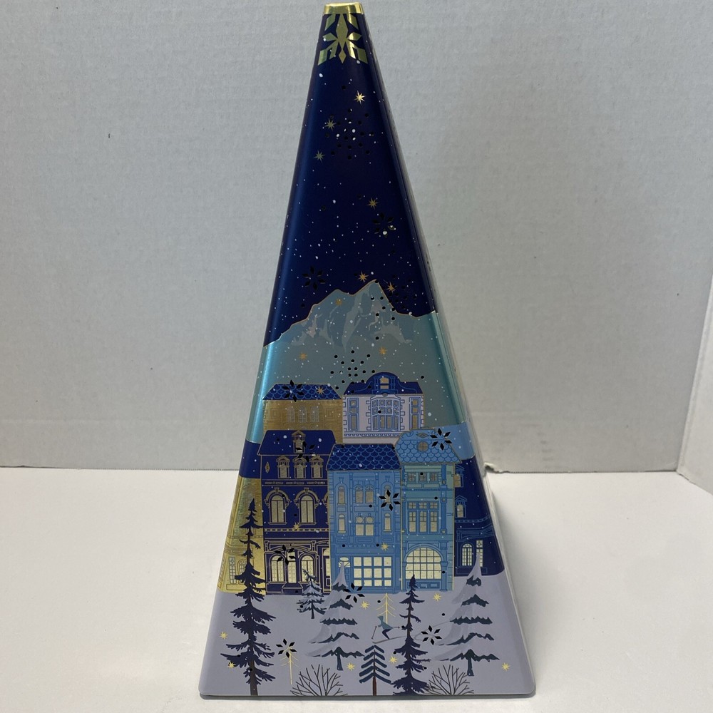 Empty 12" Lighted Pyramid Tin Winter Scene Works
