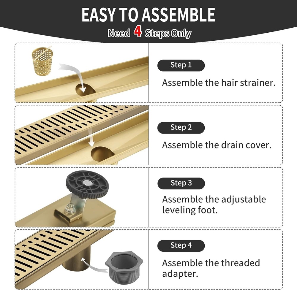 Linear Shower Drain 36 Inch Rectangular, Brushed Gold Shower Drain (178)
