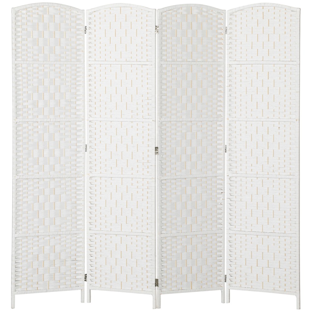 4 Weave Panel Room Divider Privacy Folding Screen Diamond Decor, White
