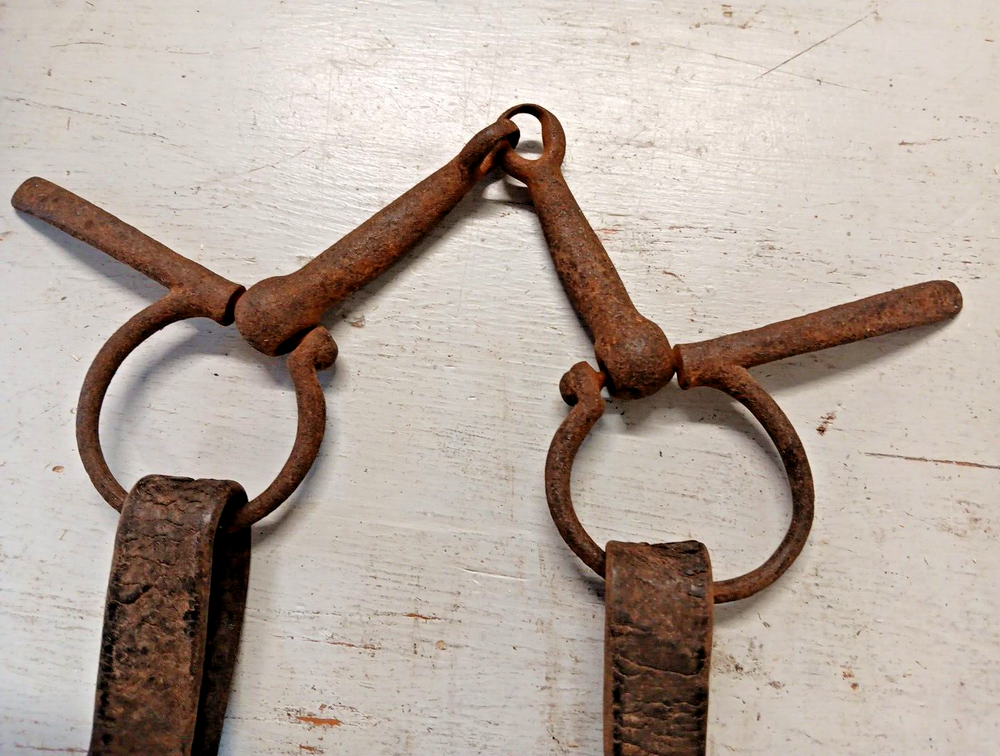 Antique Iron Horse Bit with Leather