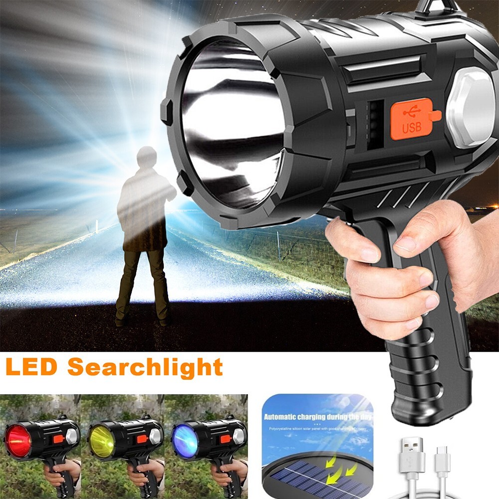 3000000LM Super Bright Solar Rechargeable LED Spotlight Flashlight Searchlight