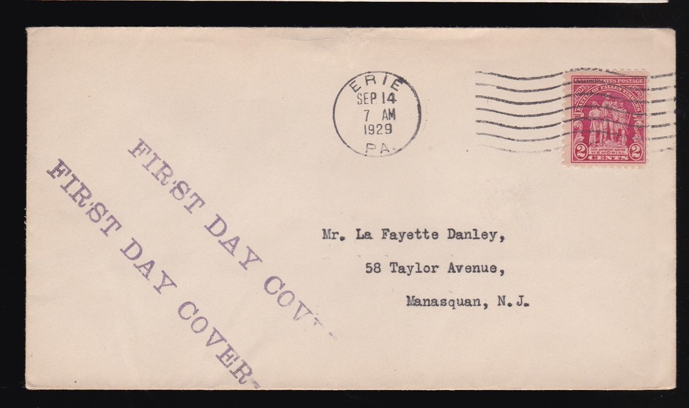 FALLEN TIMBERS #680 US FIRST DAY COVER 1929, UNKNOWN R/S CACHET FDC
