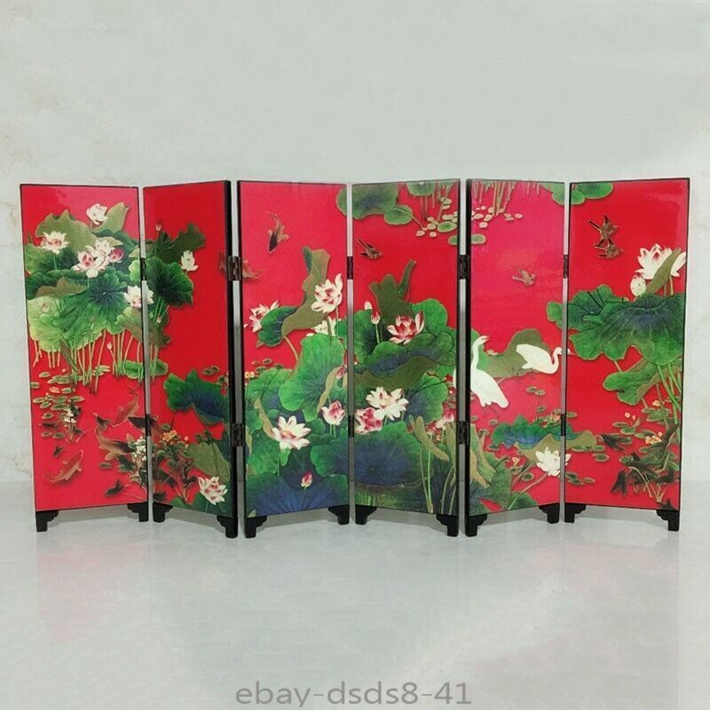 48cm Chinese Wooden Folding Screen Privacy Divider Mini Panel Desktop Decor