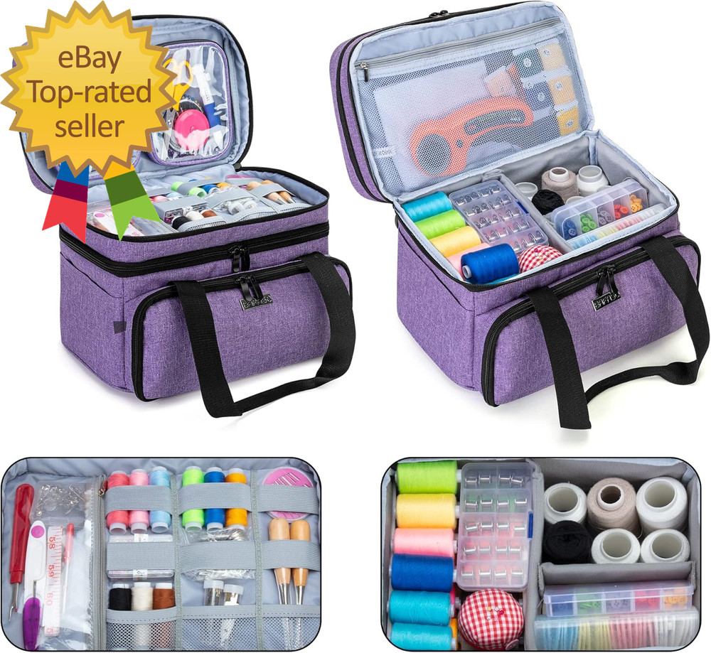 Double Layer Sewing Accessories Organizer with 2 Detachable Pouches Large