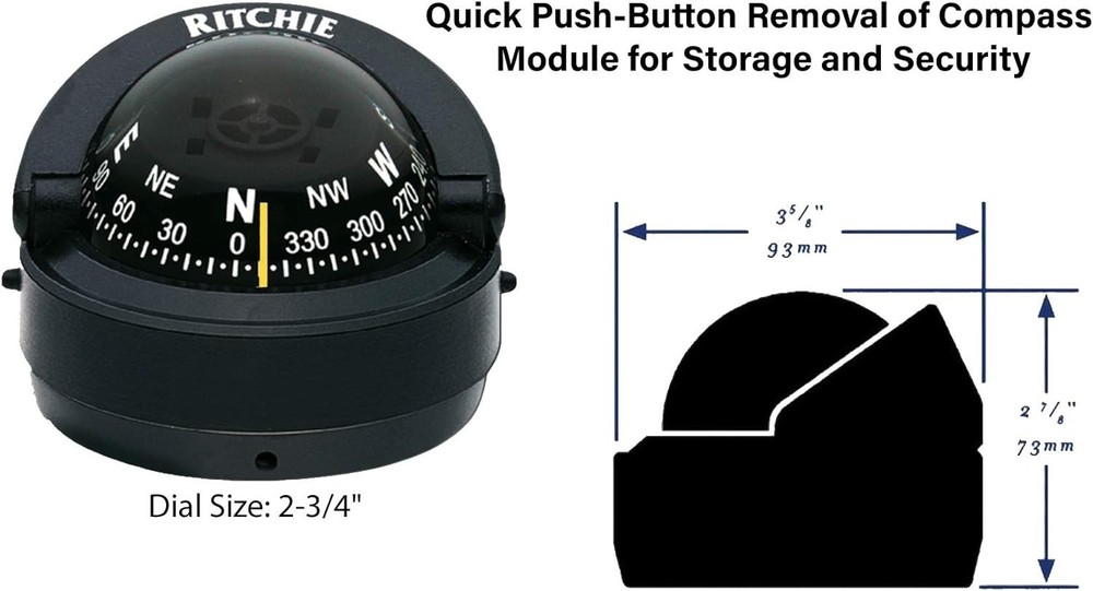 High-Temp Composite Explorer Compass 2 3/4" Surface Mount, Sun Shield, Portable