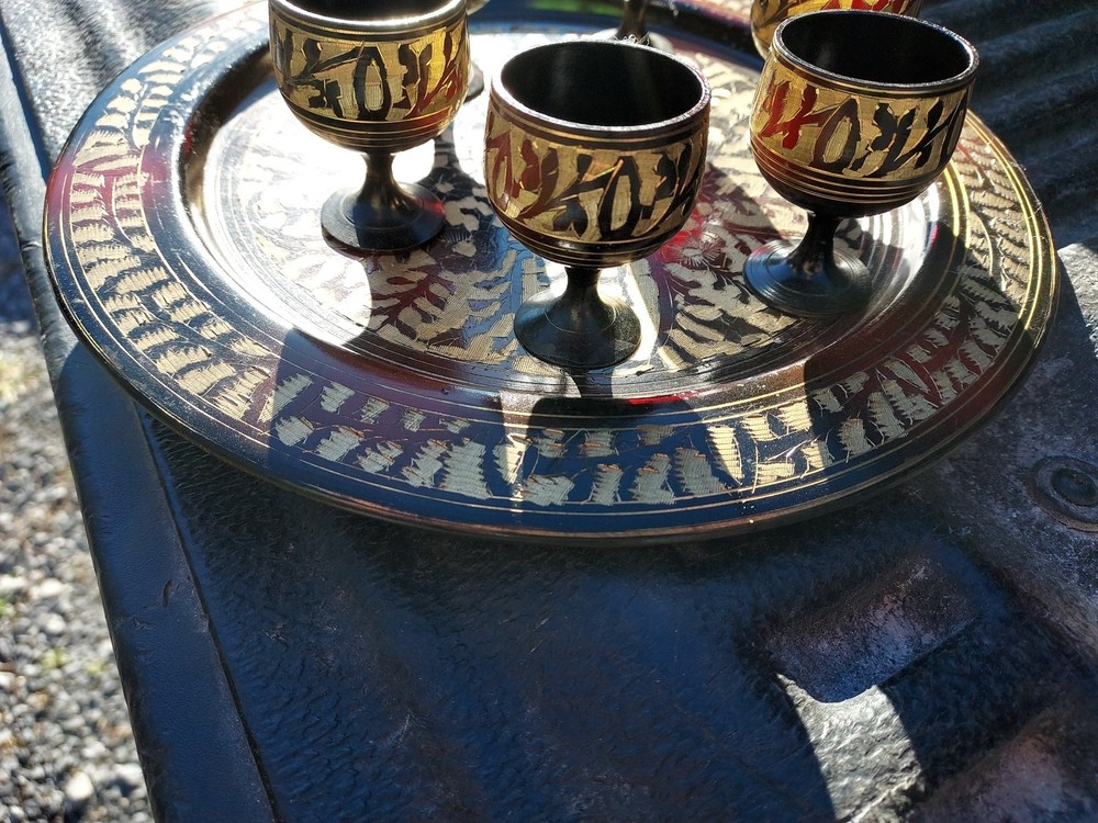 Brass Plate And 6 Cups India