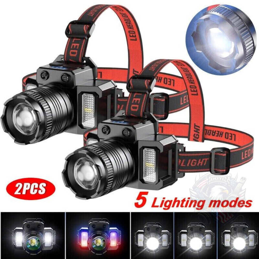 2 x Super Bright Headlamp Rechargeable Headlight Head Torch Work Lamp Flashlight