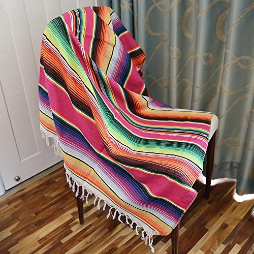 Eccbox Large Serape Blanket with Assorted Bright Colors - Mexican Rose Red