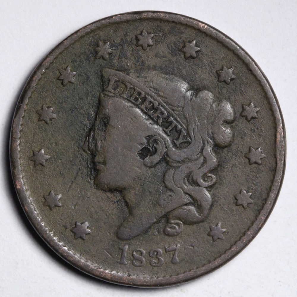 1837 Coronet Head Large Cent CHOICE FINE E181 WB