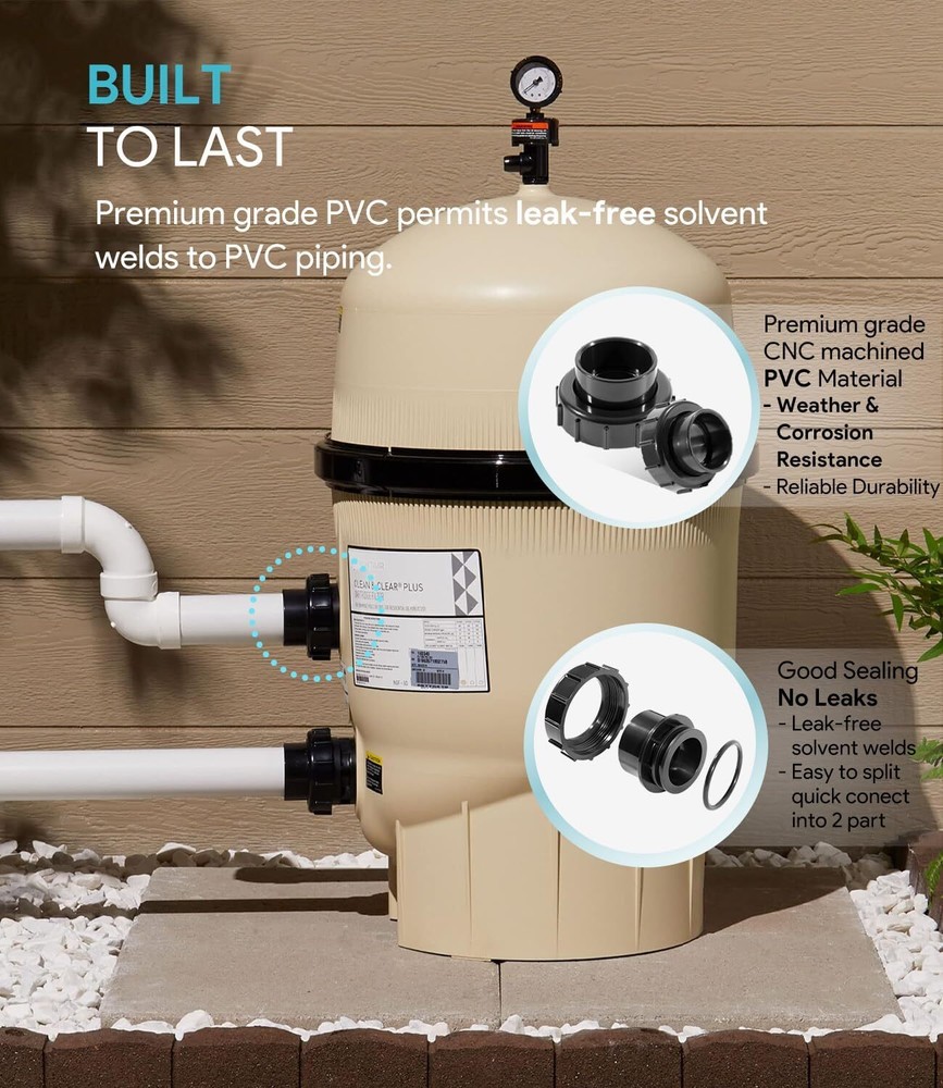 2Pack Black Pool Valve Adaptor Replacement Kit 270100 For Pentair D.E. Filter