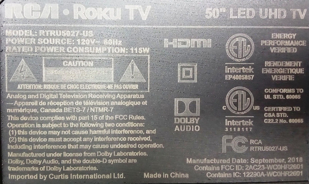 RCA RTRU5527-US Back Basel Screws