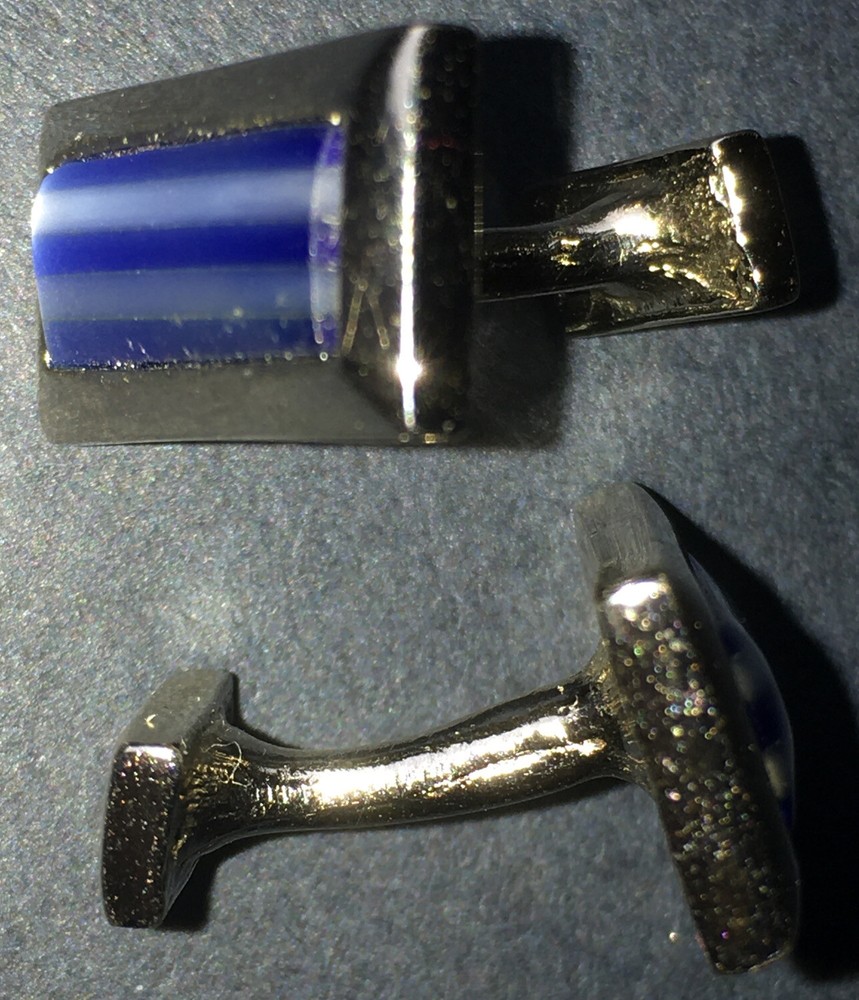 Blue Enamel Cufflinks Curved Post Design