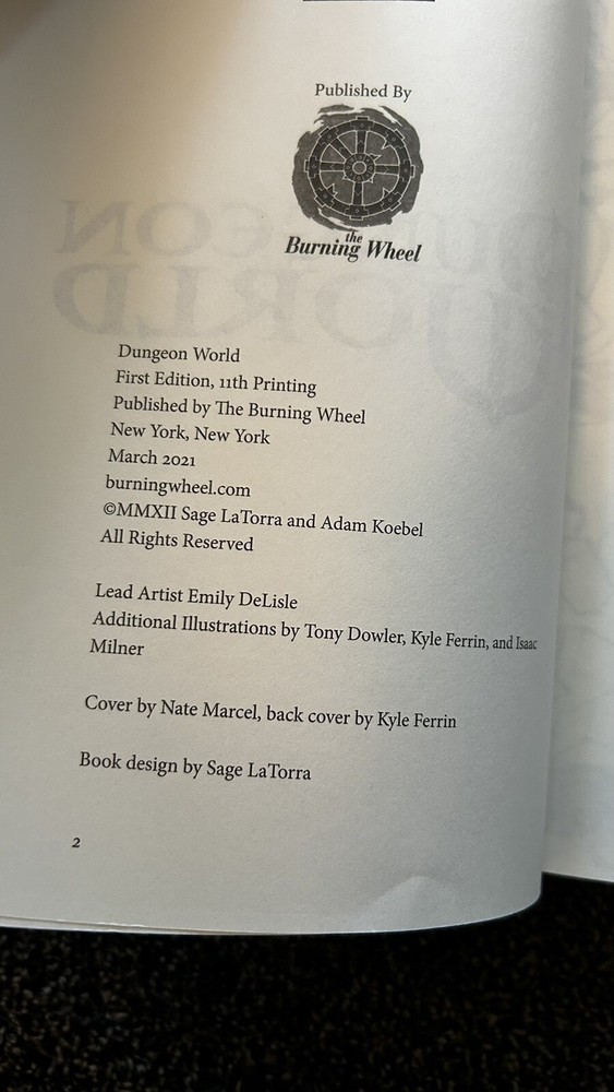 Dungeon World RPG Rulebook (Burning Wheel, 2013, EX)