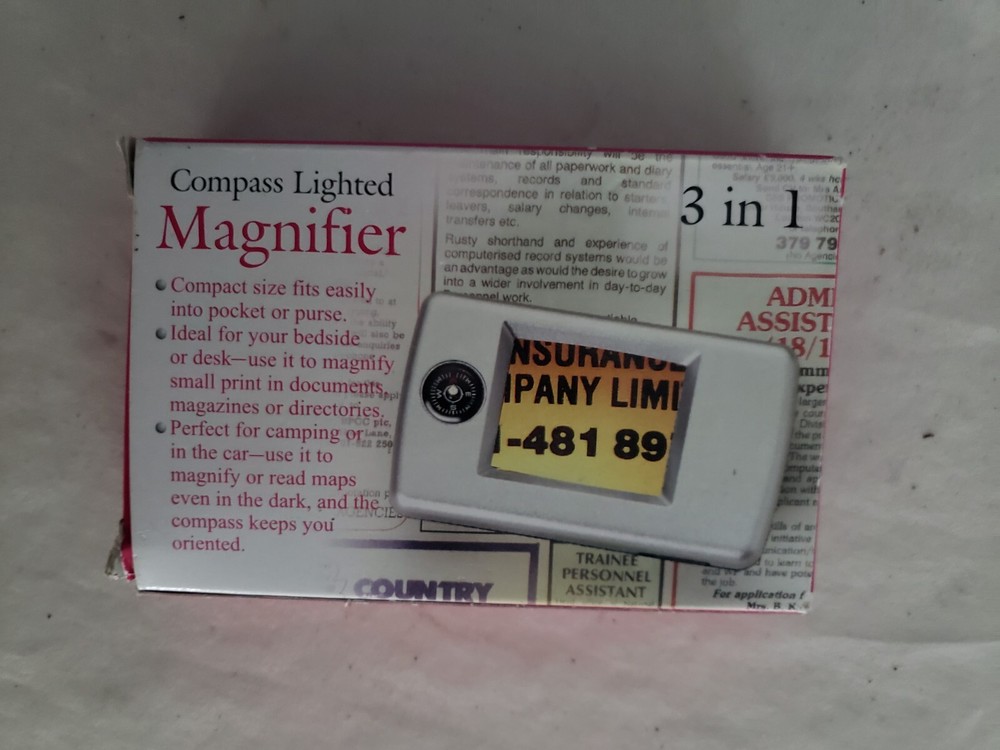 3X Lighted Pocket Magnifier with Compass NEW