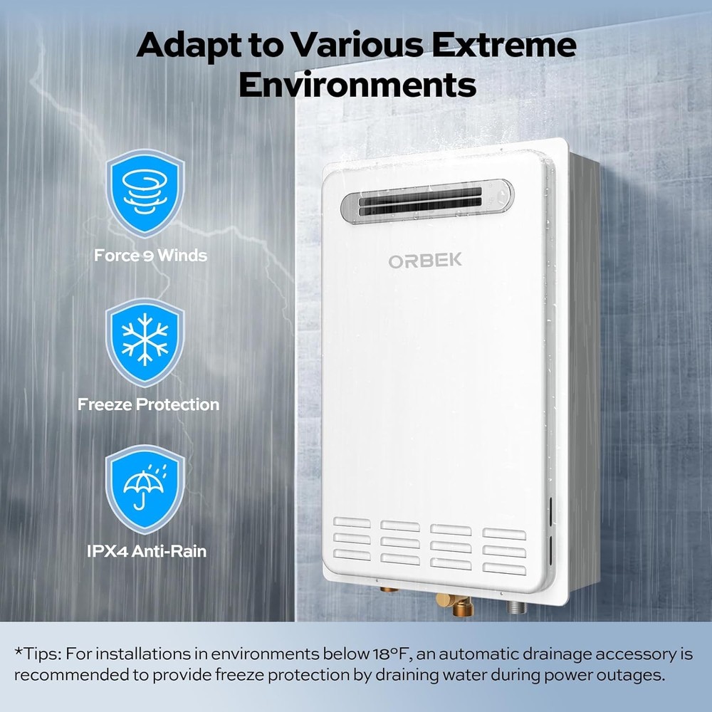 ORBEK 120,000BTU Propane Gas Tankless Water Heater Outdoor 5.1 GPM CSA Certified