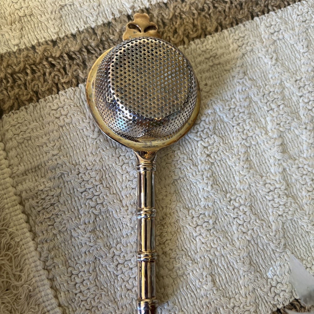 Silverplate FORTNUM & MASON TEA STRAINER With”bamboo” Style Handle