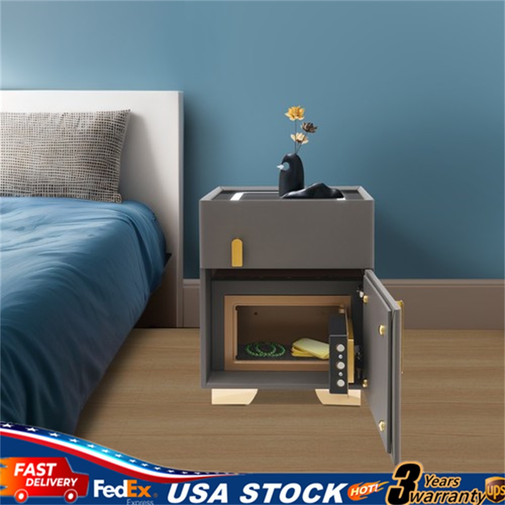 Smart Nightstand w/Security Safe Lock Box, 3-Color Light,Wireless Charging USB