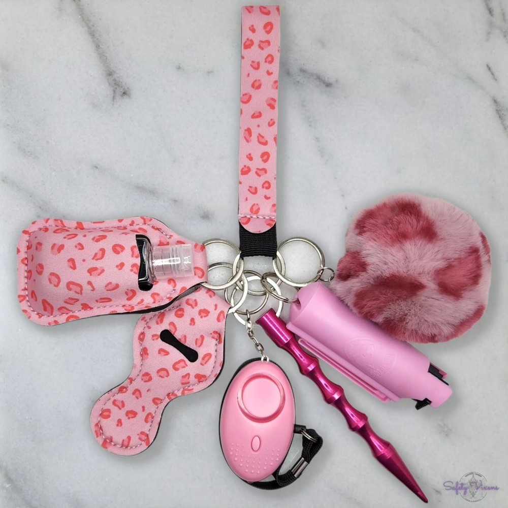 Pink Leopard Safety Keychain