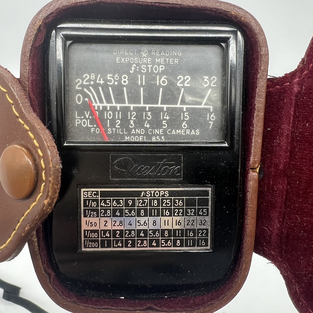 Vintage Weston Model 853 Light Meter Tested Working w/ Leather Case