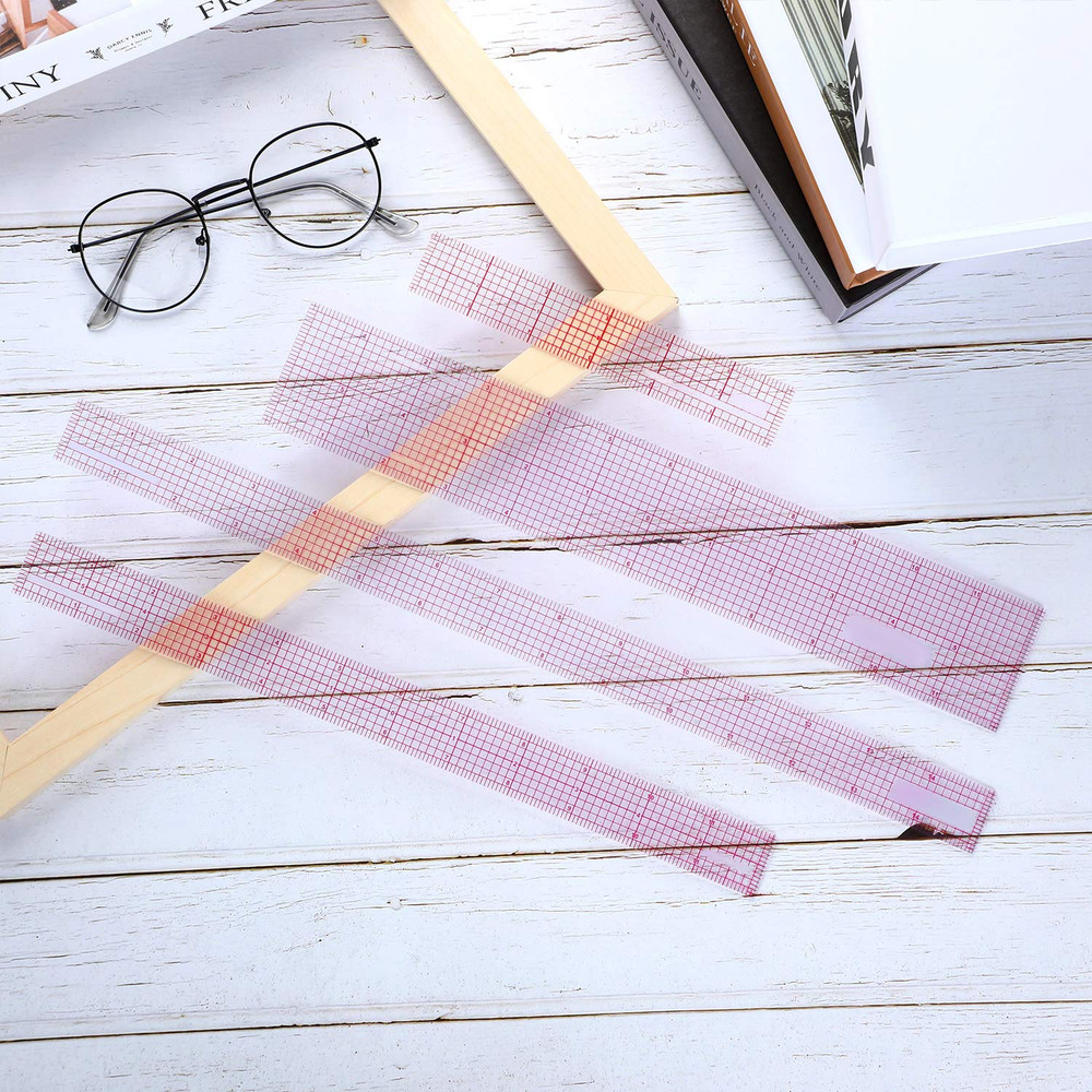 4 Pieces Clear Plastic Ruler Grid Transparent Ruler Plastic Straight Meas