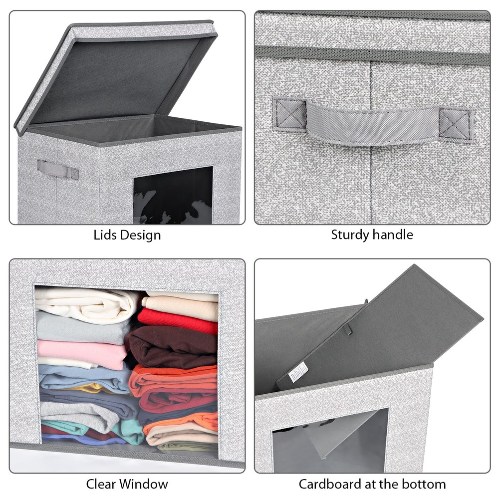 Foldable Fabric Storage Boxes Large Storage Bins with Lids [4-Pack] Collapsib...