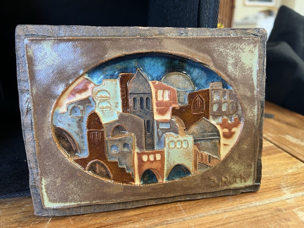 Large Handmade Decorative Ceramic Tile Ruth Factor (Faktorowicz) 7" x 5"