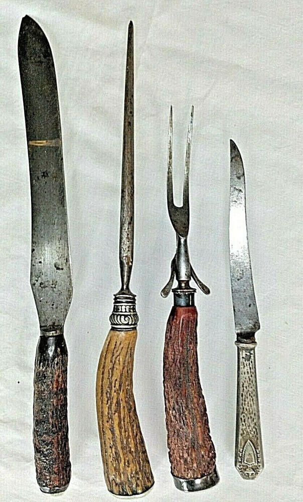 Antique Antler Knife Set ~ Knife Sharpener Fork