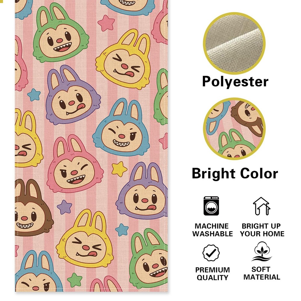 Cute Dining Table Runner, Macaron Monster Stars Burlap Kitchen Decor Holiday ...