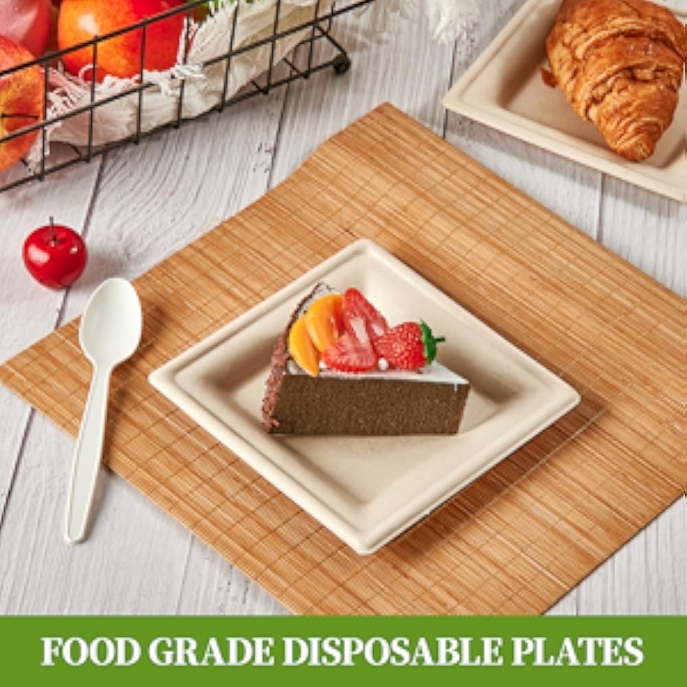 postable Square Paper Plates 6 inch Disposable, Eco-friendly