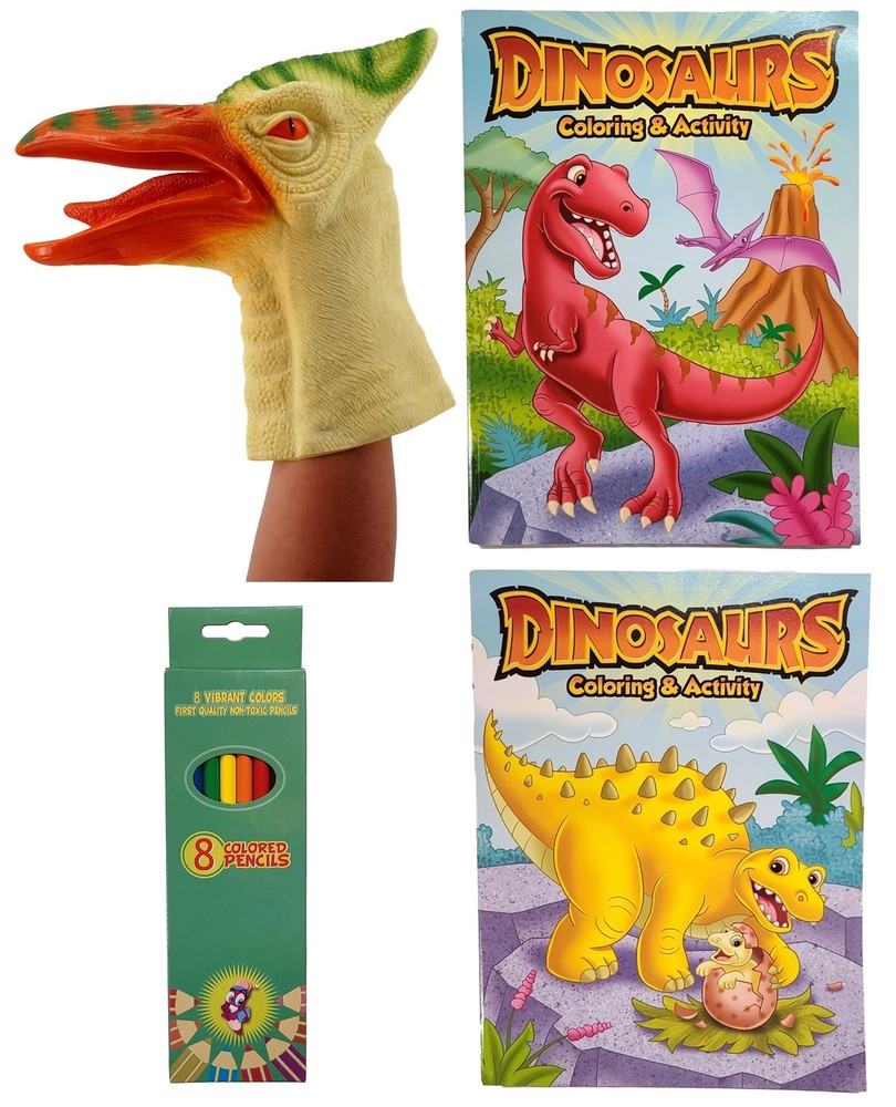 Realistic Dinosaur Hand Puppet Coloring Book Pencil Bundle Soft Touch Dino Hand