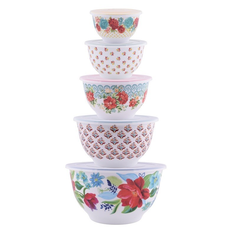 Melamine Mixing Bowl Set 10 Piece Nesting Kitchen Prep Storage Dishwasher Safe
