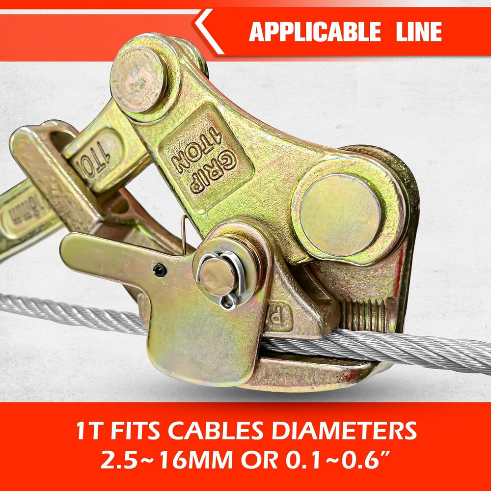 2200Lb Cable Grip Steel Wire Puller 1 Ton, Cable Puller Tool for 2.5-16 Mm Wire
