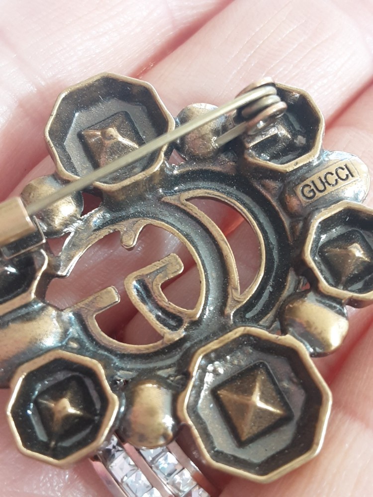 Vtg Cucci brooch pin bronze & colored