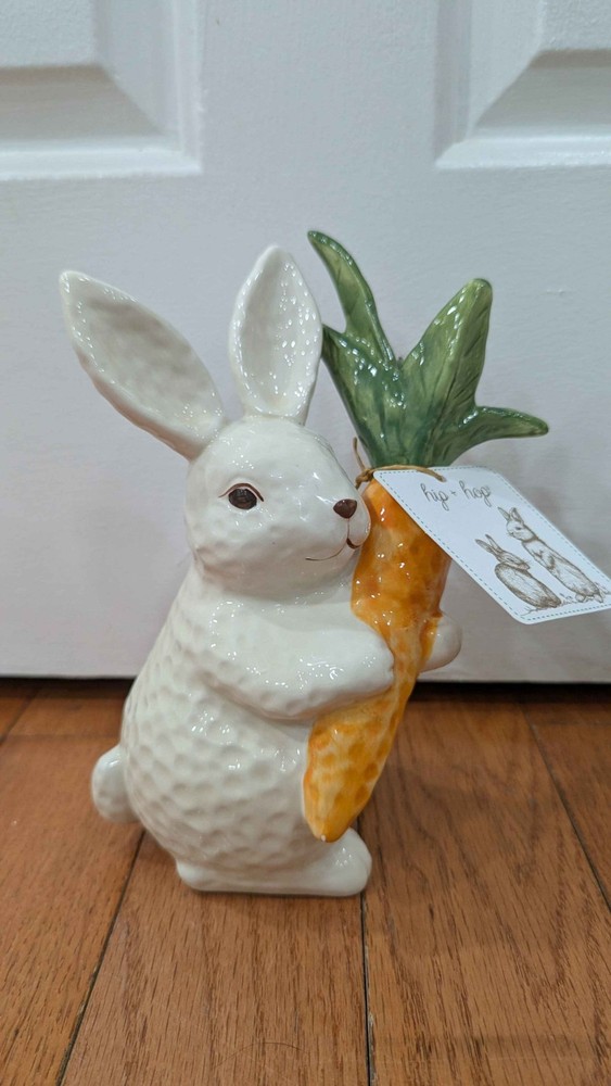 Hip Hop Ceramic Easter Bunny With Carrot 8” Tabletop Decoration