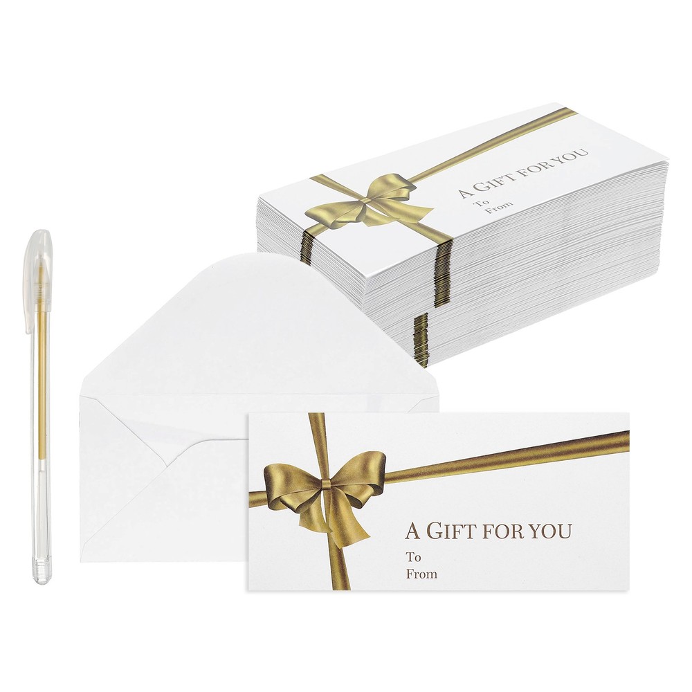 50Pack Mini Envelopes, 7x3 Card Envelope with Gold Ink Pen, White