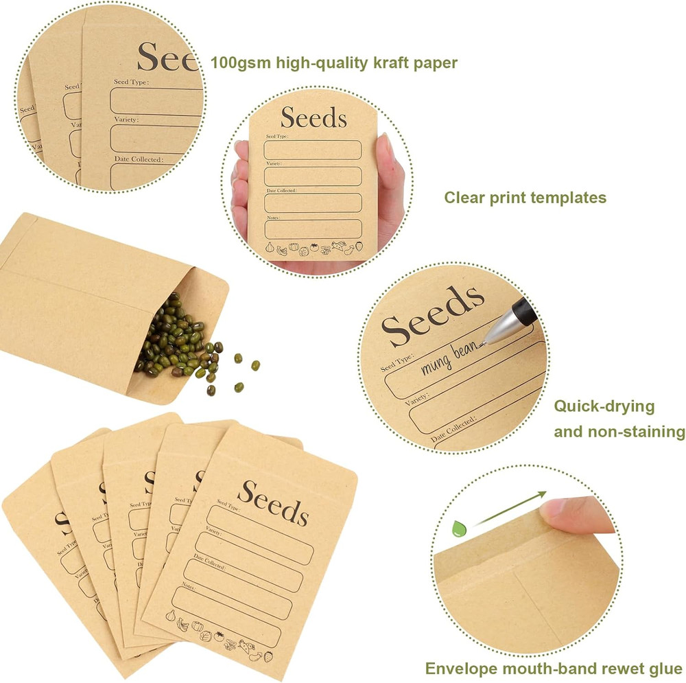 156 PCS Seed Envelopes 3.15”x 4.72”, Seed Packets Envelopes Kraft Seeds Saving E