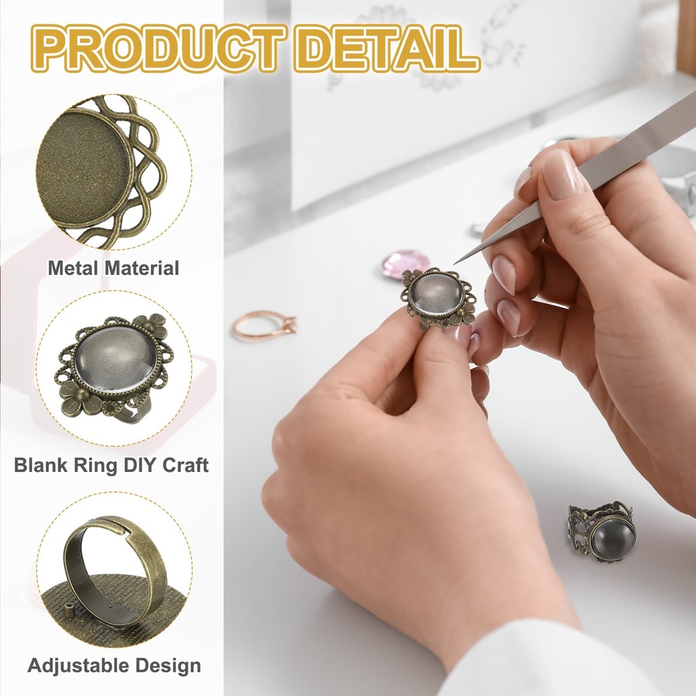 10Pcs Ring Base Blank, 20mm Ring Blank Base with 10Pcs Cabochon(Bronze)
