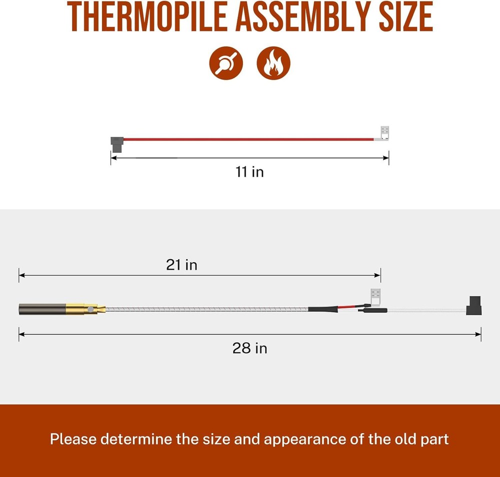 100112328 Gas Thermopile, 21"INCH, 750mV, For Water Heaters, Natural/Propane Gas