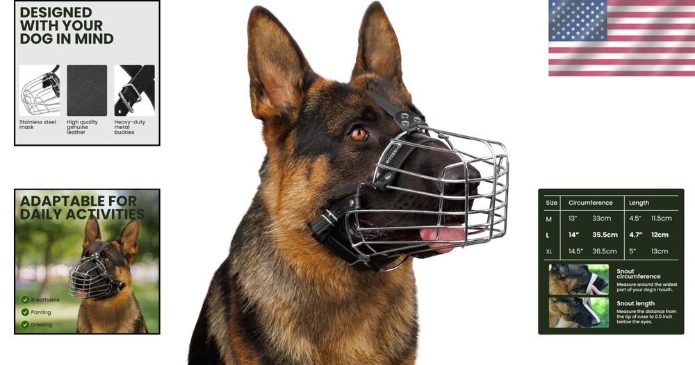 Ventilated Basket Dog Muzzle for Training - Fits Large German Shepherds Easily