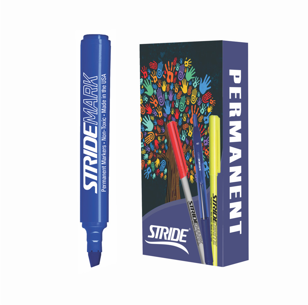 Stride StrideMark Tank Permanent Marker, Broad Chisel Tip, Blue, 12/Pack
