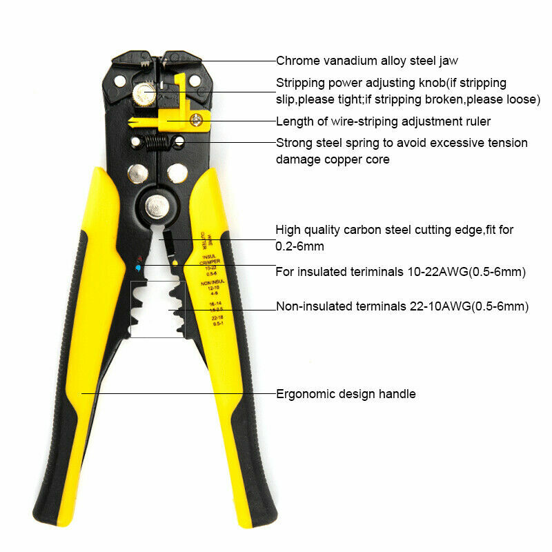 Cable Wire Stripper Cutter Hand Crimper Multifunctional Terminal Stripping Tool