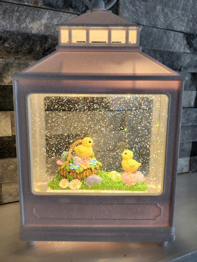 Three Easter Water Lanterns with Chick and Rabbit, White, LED, Contemporary