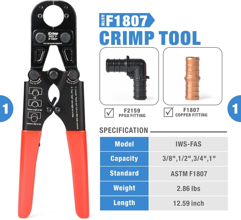 Durable iCrimp PEX Crimp Tool Kit - 3 Die Sets, Go/No-Go Gauge for Precision