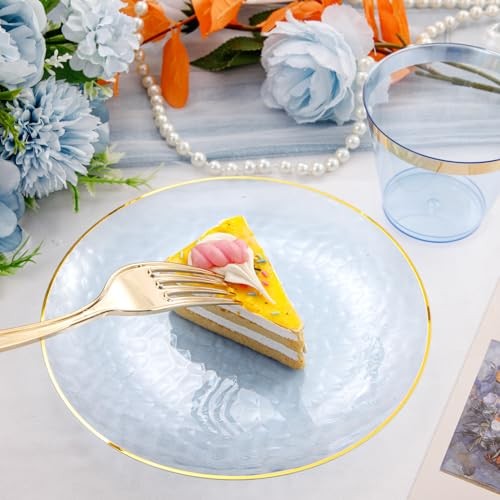 175 Pcs Plastic Dinnerware Set (25 Guests), 175 pcs （25 guests） clear blue