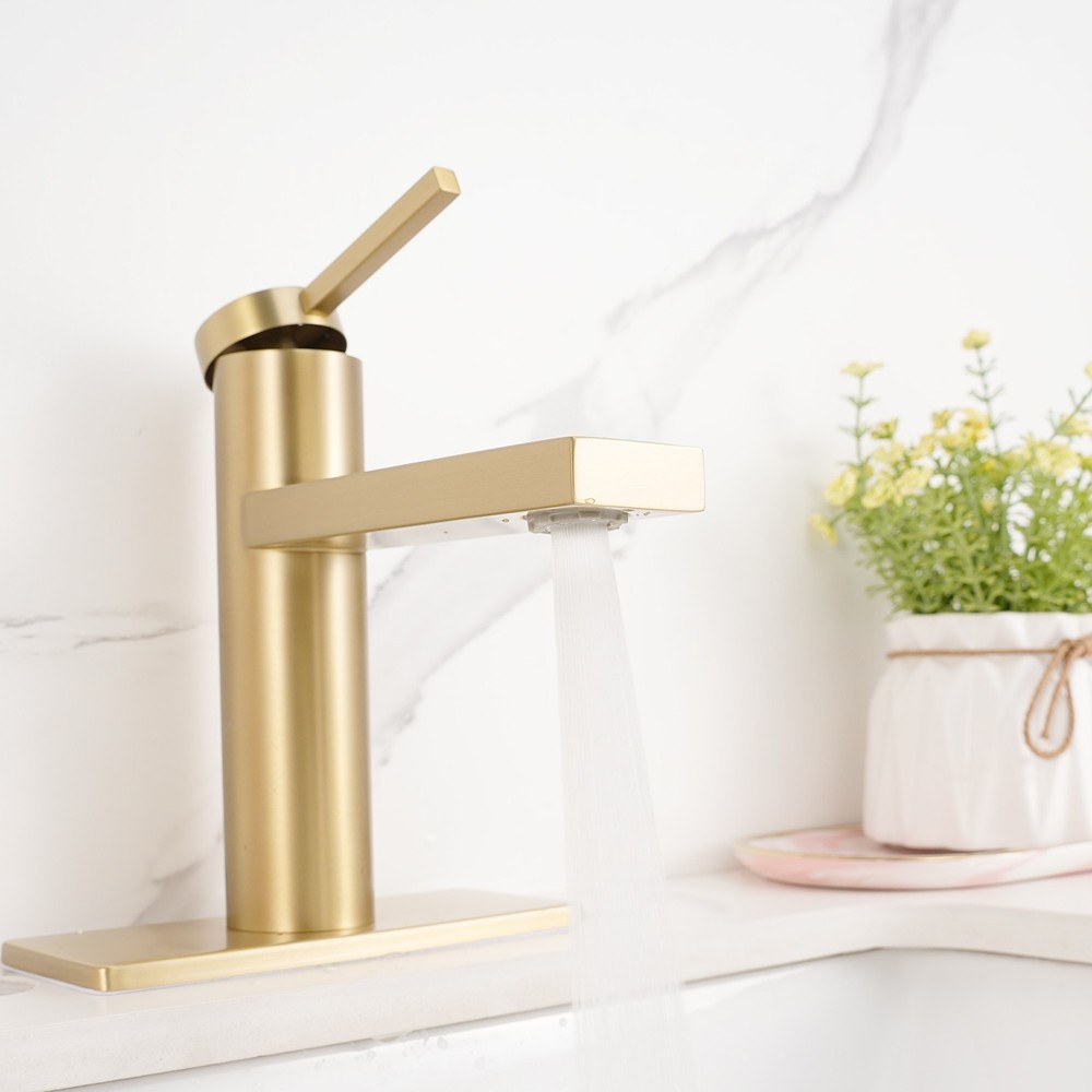 single hole bathroom sink vanity faucet 2 function aerator head , Brushed Gold