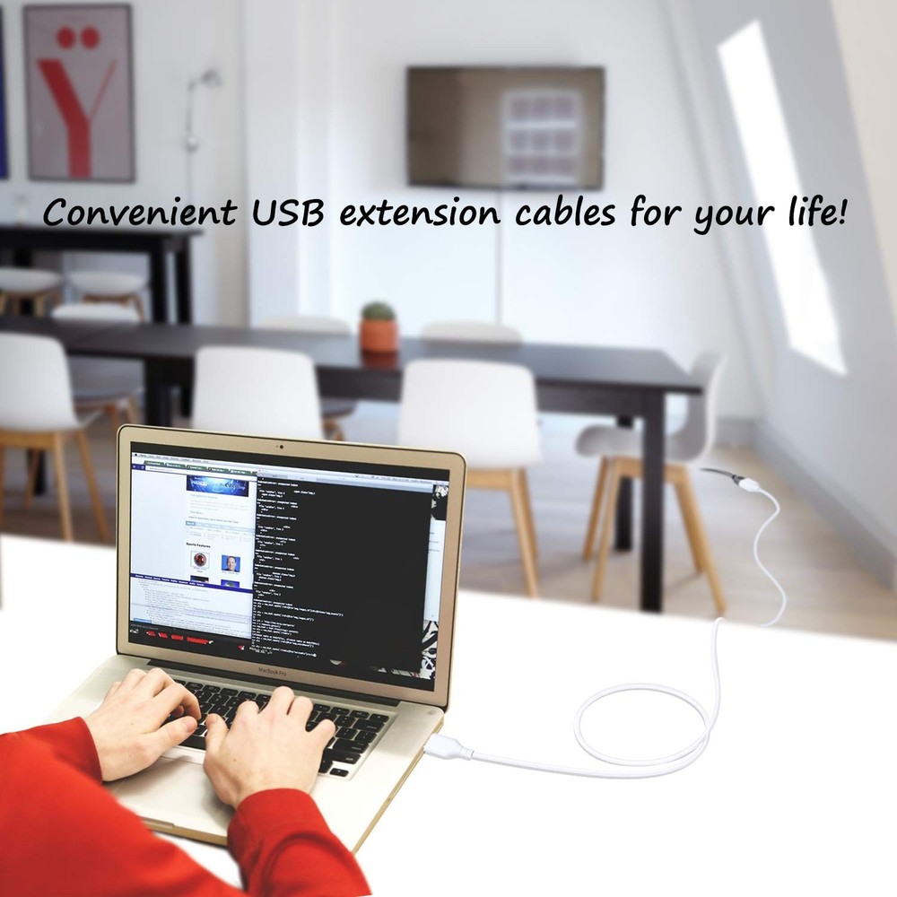 Costyle USB Extension Cable White 15ft, 2 Pack 2.0 Extender 15FT,