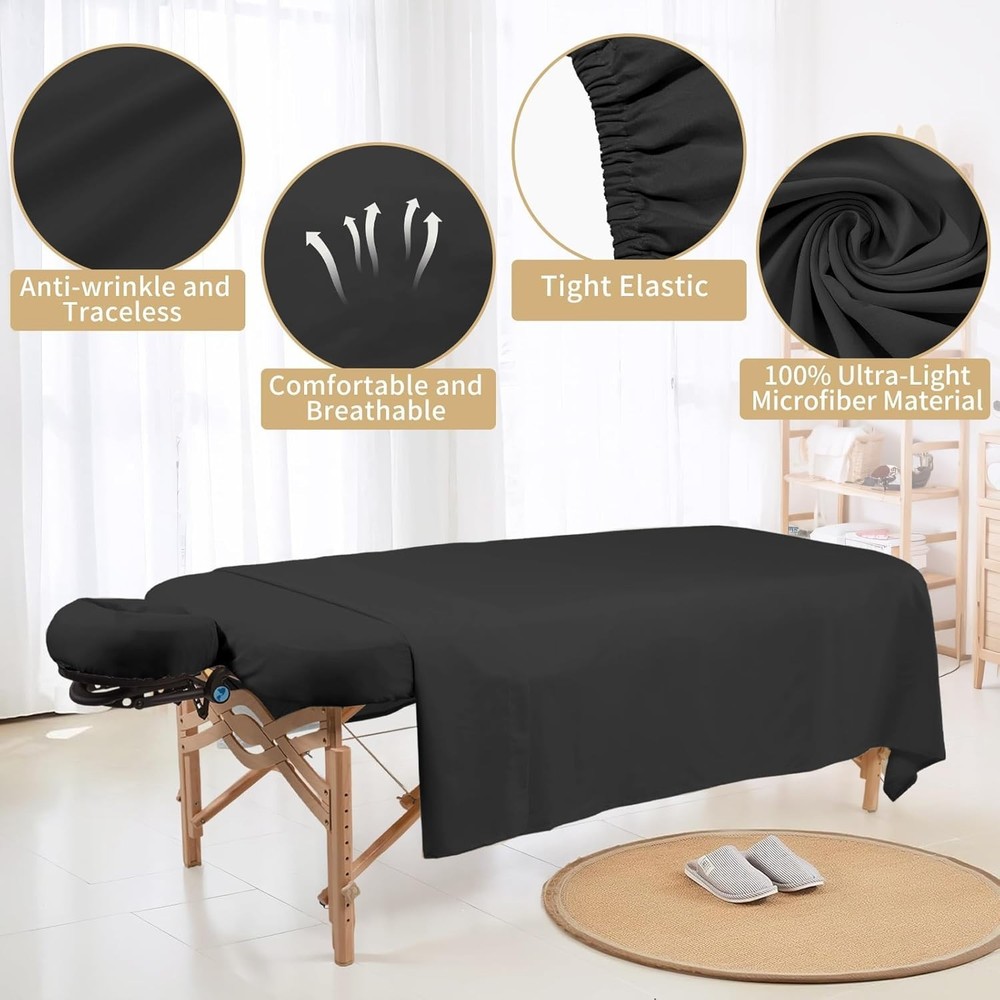 Durable Black Microfiber Massage Table Cover Set - 4 Sets, Washable & Reusable