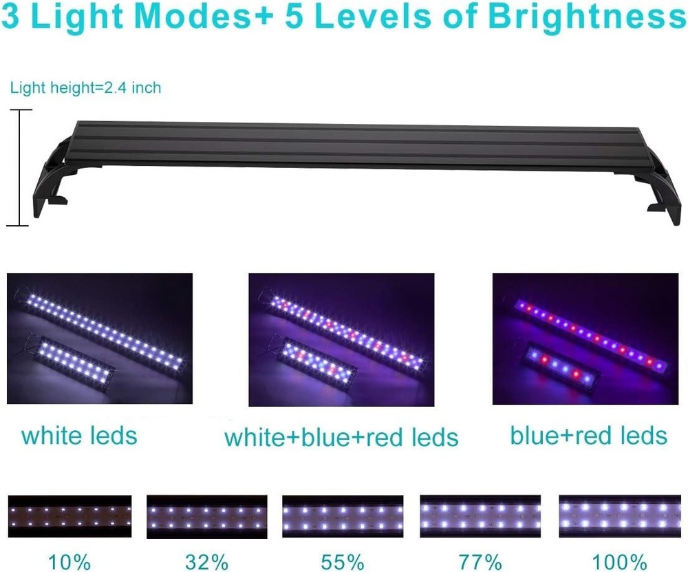 Aquarium Light 9W Full Spectrum Metal Shell Extendable Brackets LED for Fish ...